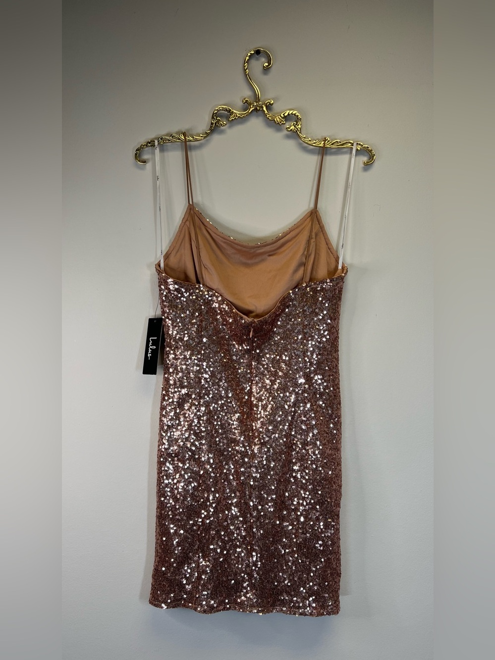 Lulu’s Bring It Champagne Gold Sequin Bodycon Mini Dress size L - Picture 5 of 13